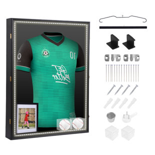 Extra Large Jersey Display Case with LED, UV Protection, Dual Baseball Holders & Photo Frame
