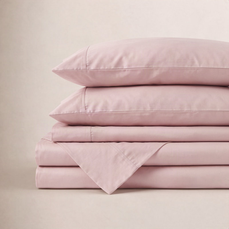 Ensemble de draps en coton 300TC, Ensemble de drap grand avec un drap-housse et deux, Rose