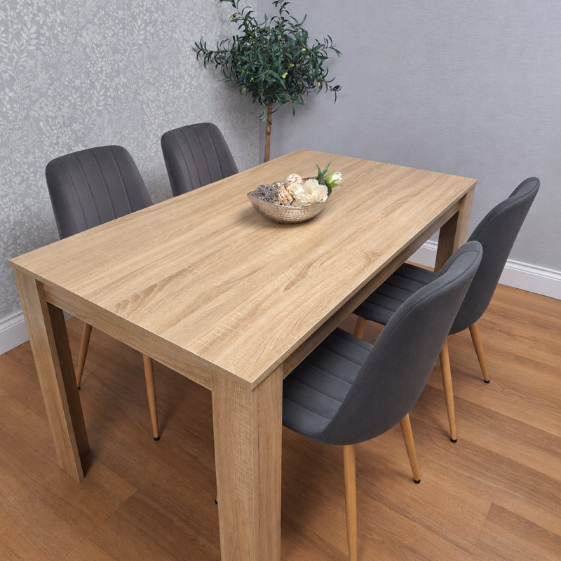Light Wood-Effect Dining Table Set with Grey Velvet Chairs