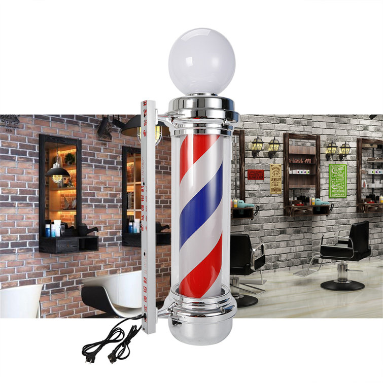 33" Barber Shop Pole Rotating Light Salon Sign Illuminated Red White Blue LED