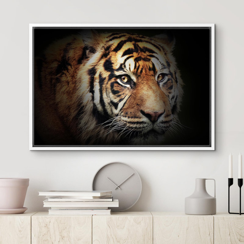 Animals " Bengal Tiger ", 16" H x 24" W x 1.5" D, White Frame