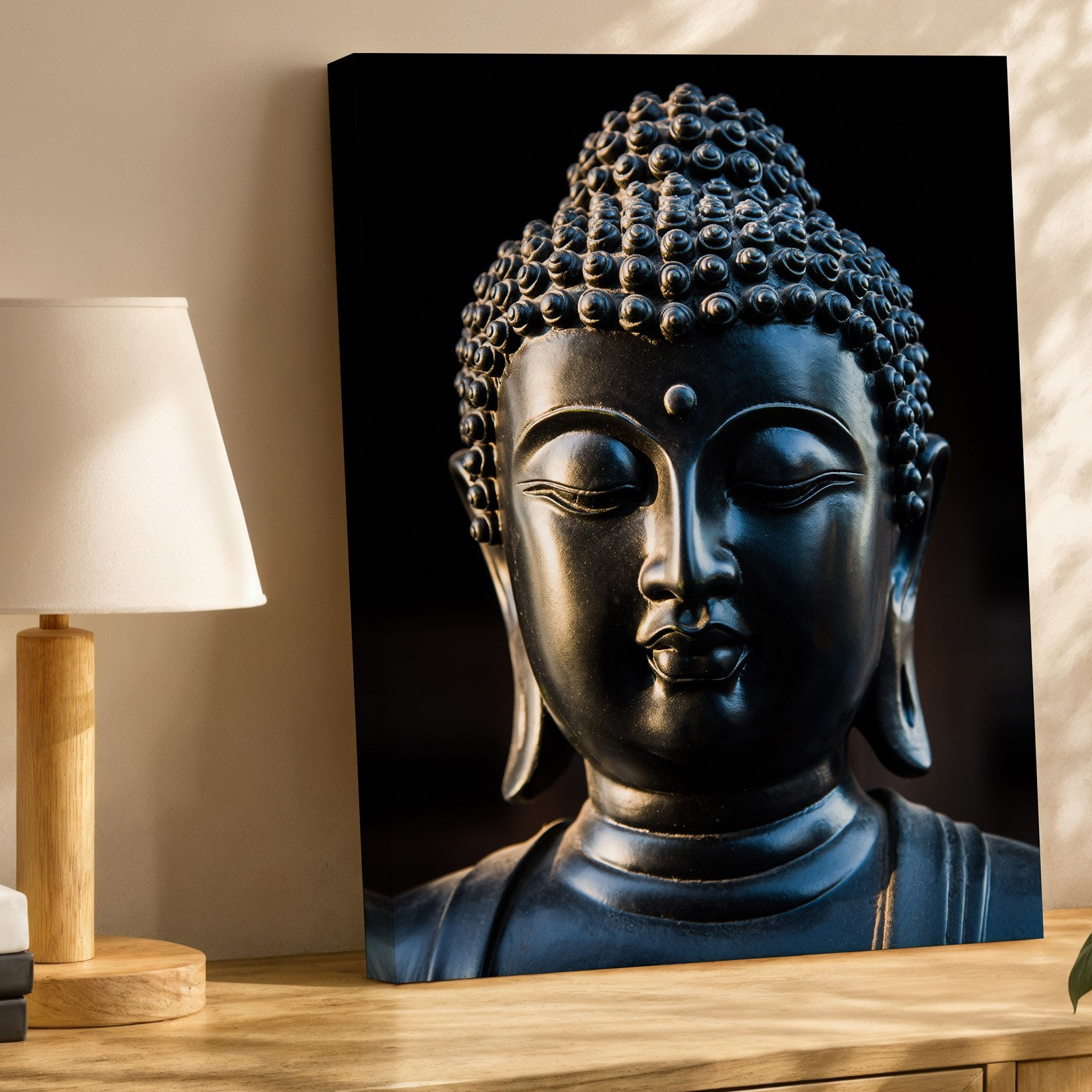 Winston Porter Canvas A Serene Close Up View Of A Black Buddha Statue ...