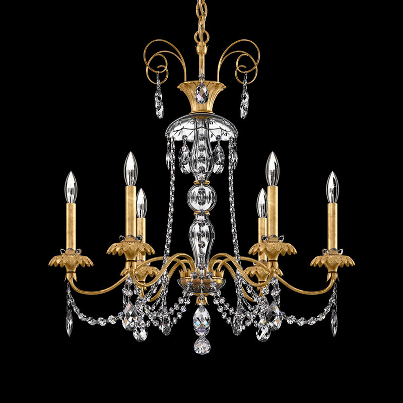 Helenia 6 Light 28in x 30in Chandelier in Antique Silver with Clear Heritage Handcut Crystals, Heirloom Gold
