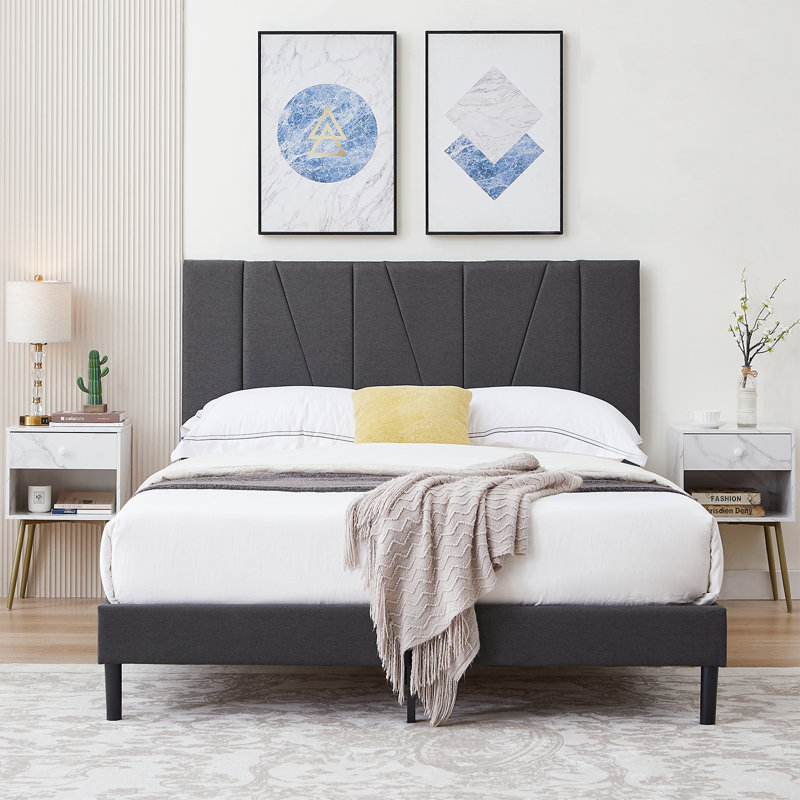 Base de lit tapissier avec tête de lit Jadel, Double, Gris foncé / Noir