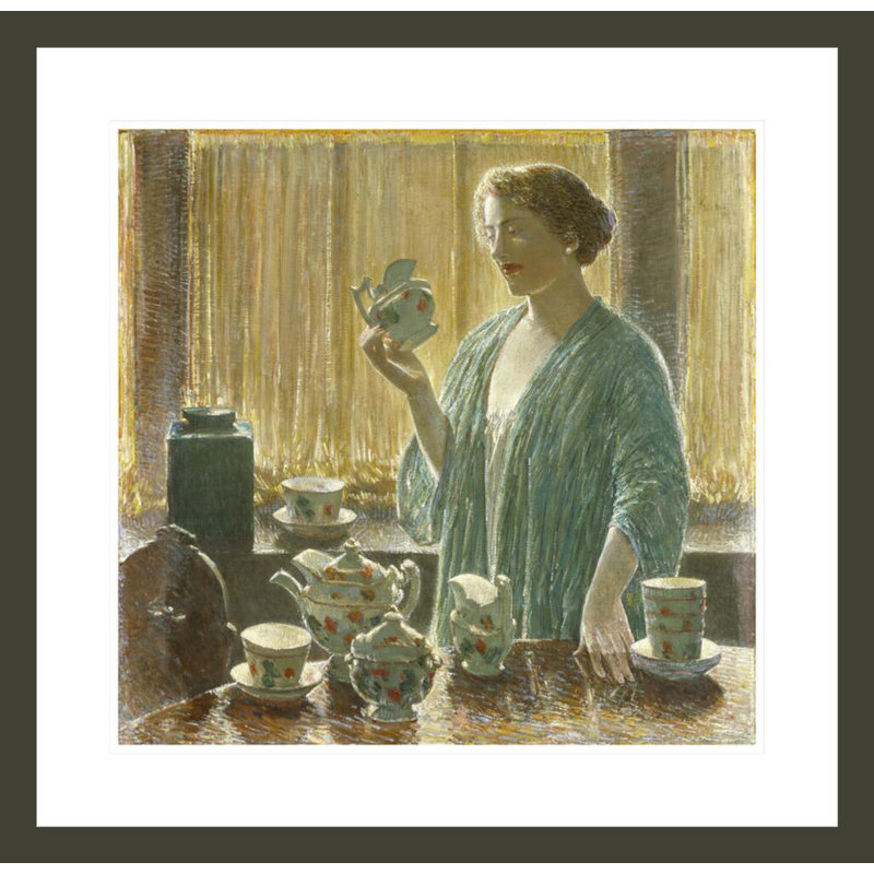 Service à thé à la fraise par Childe Hassam - impression giclée encadrée, H 23,5 po x l 24,11 po