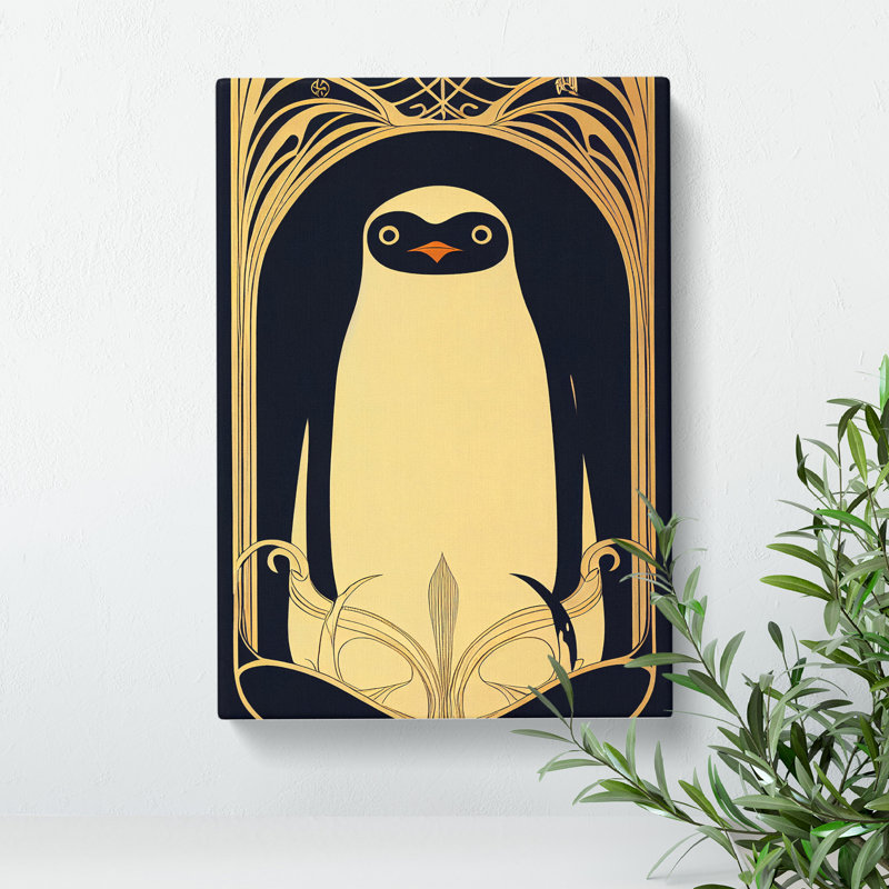 Art Deco Penguin - Wrapped Canvas Print, 50cm H x 35cm W x 3cm D, Wrapped Canvas