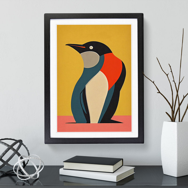 Penguin Abstract No.3 - Wall Art, Black Framed Paper, 66cm H x 48cm W, White