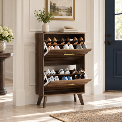 Armoire de rangement pour chaussures 23,6 po avec 2 tiroirs rabattables et des pieds en bois