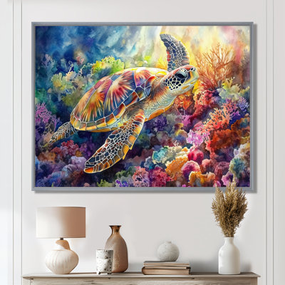 Coral Reef Canvas, Sea Turtle Wall Art, Rashebia