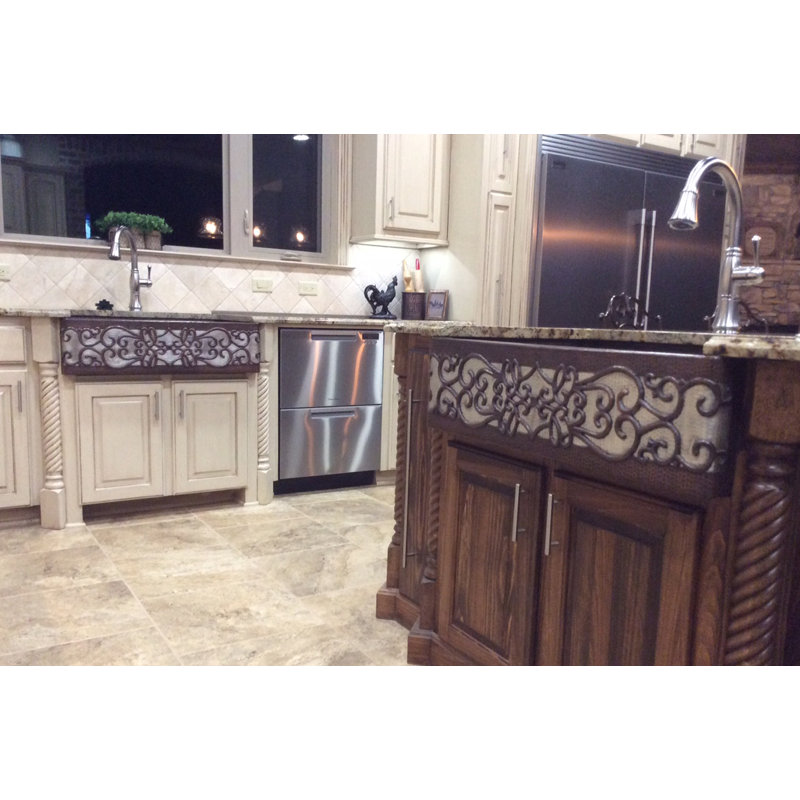 37" Hammered Copper Farmhouse Sink with Scroll Design