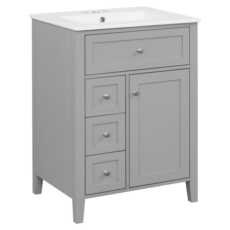 Meuble-lavabo simple 24 po avec lavabo, Gris, Argent argent