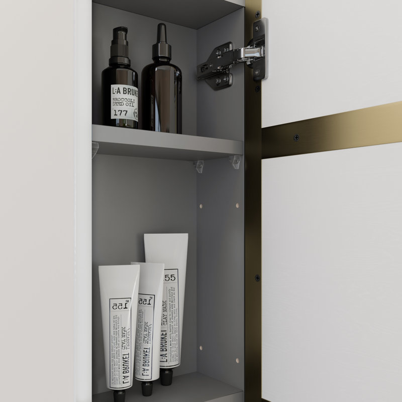 Recessed Framed 2 of Doors Medicine Cabinet with Adjustable Shelves, Satin Brass