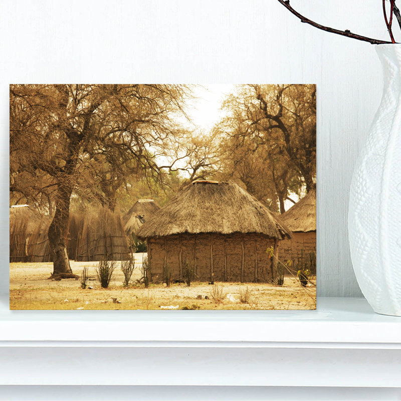 Beautiful Beautiful African African Huts - Reproduction d'art sur toile tendue, H 16 po x l 32 po