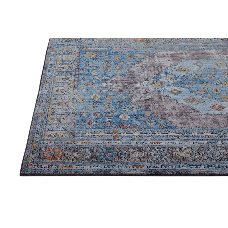 Lorentzen Oriental Machine Made Power Loom Polyester Indoor Area Rug in Azure Blue, Rectangle 8' x 10'