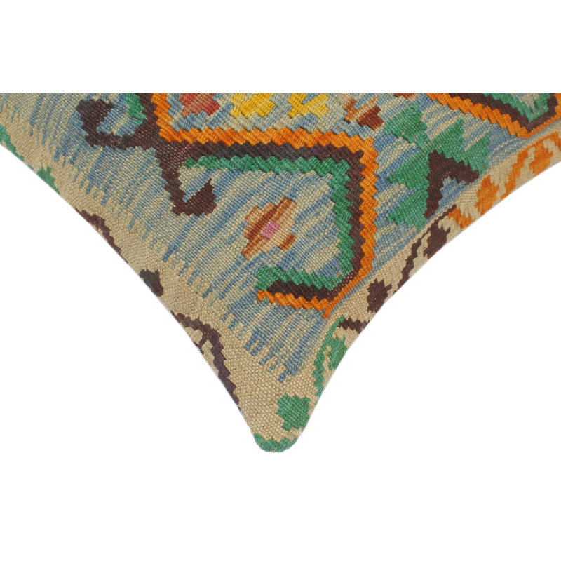 Handmade Multicolor Wool and Cotton Geometric Throw Pillow