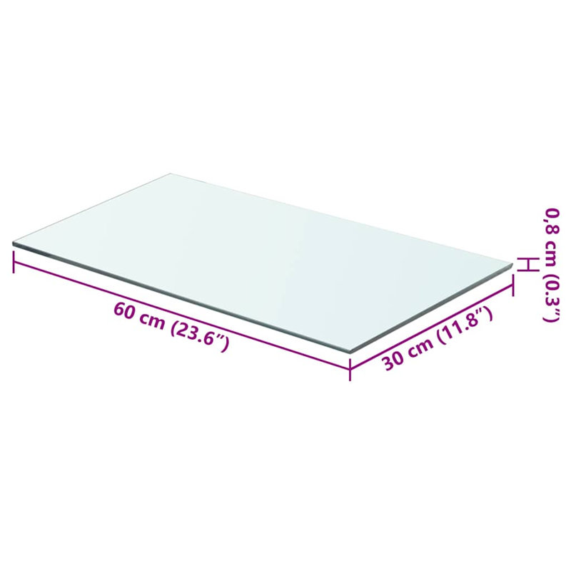 Tablette en verre, H 0,31 po x l 23,6 po x P 11,8 po