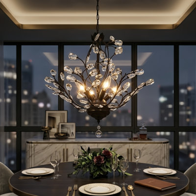 Darcey 4 - Light 18"W Unique Traditional Empire Chandelier with Crystal Accents & Black Metal Frame for Dining Room or Living Room