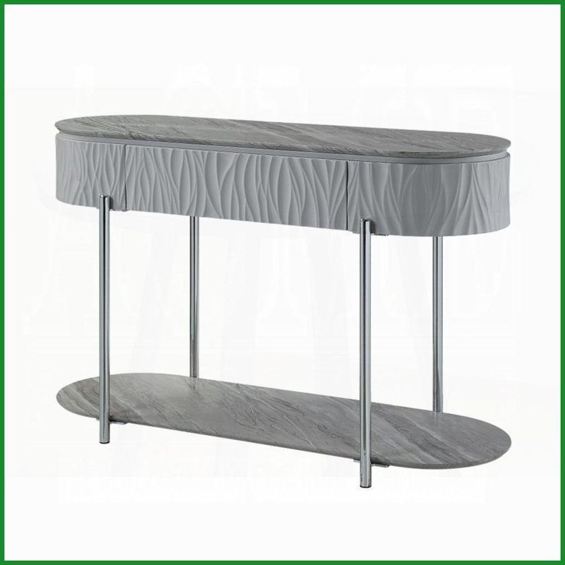 Table basse à haute brillance grise avec pieds chromés, rangement intégré Conception peu encombrante