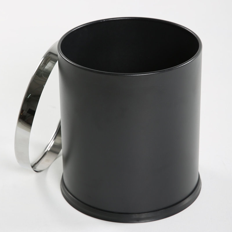 Black Stainless Steel Cylinder Office Waste Basket