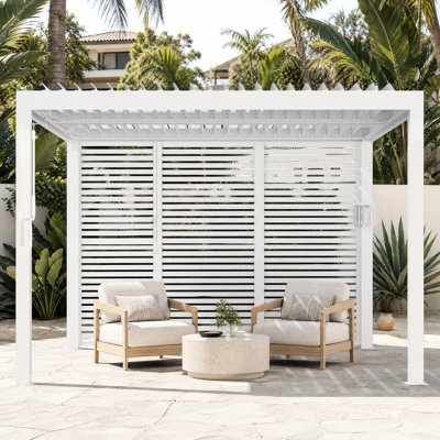 Aurora X 10 pi Pergola à persiennes avec amants à double couche réglables, système de gouttière intégré et prise d'alimentation USB, écran de panneau horizontal pour l'extérieur