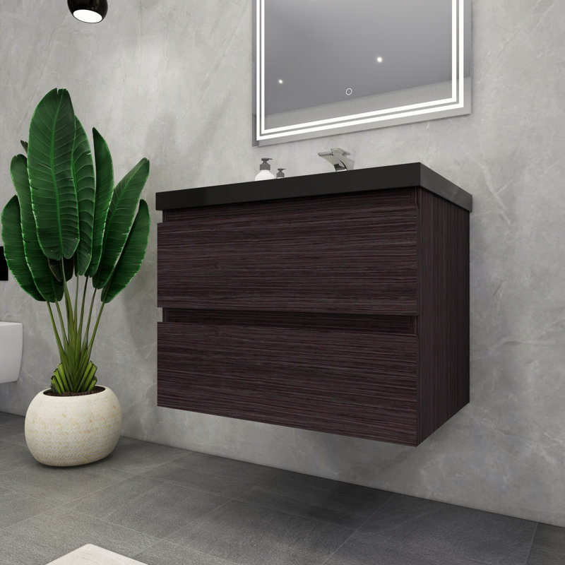 McConnico 29.5'' Single Bathroom Vanity with Acrylic Top, Dark Gray Oak