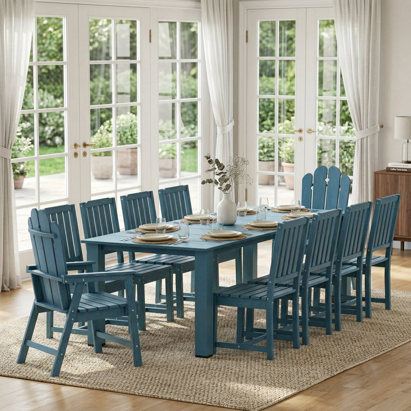 11-Piece Dining set for outdoor swimming pool, garden and lawn., Navy