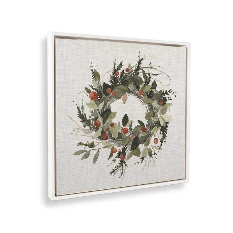 Impression sur toile « Couronne de Noël aux baies II » (40,6 cm x 40,6 cm) dans un cadre blanc, Cadre blanc