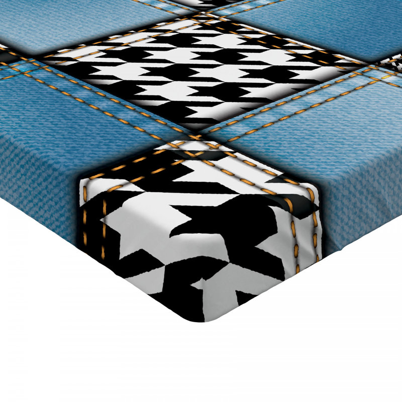 Full Size Blue and Black Microfiber Printed Fitted Sheet