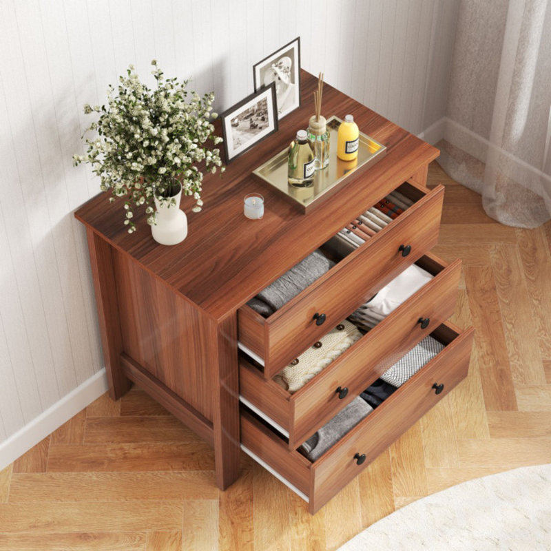 Table de chevet commode 3 tiroirs 3 tiroirs, Noyer