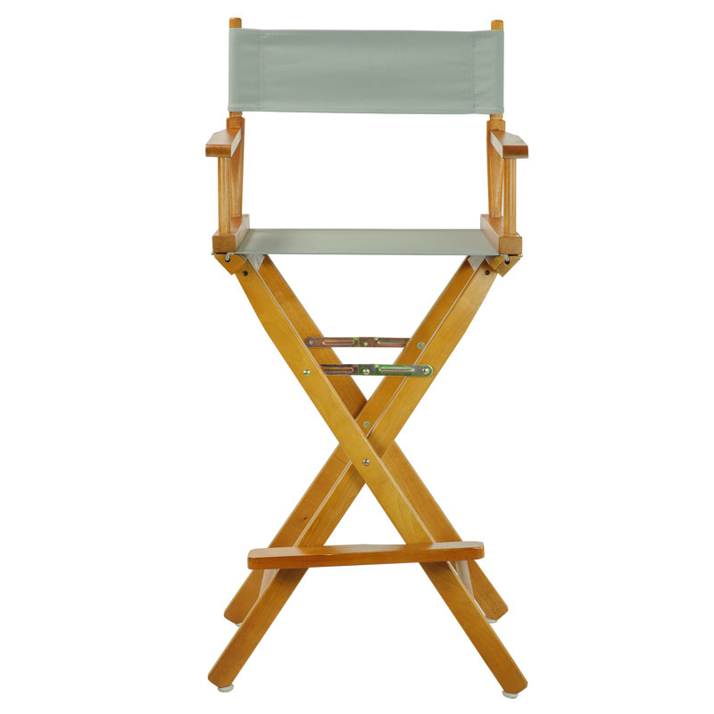 30" Folding Director Chair with Canvas, Gray, Honey Oak