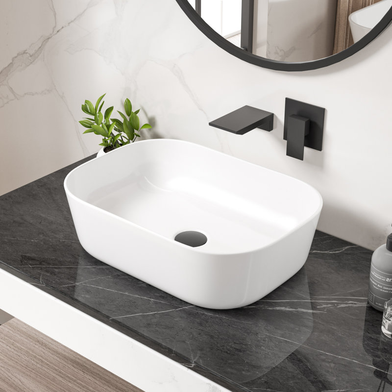 Salerno 465mm x 325mm Rectangular Countertop Bathroom Sink Basin, Vitreous China Basin, White