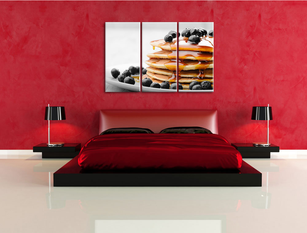 3-tlg. Leinwandbilder-Set „Köstliche Pancakes mit Sirup und Blaubeeren“, Fotodruck