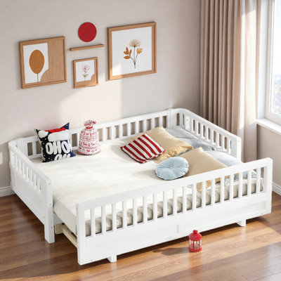 Lit plateforme avec garde-corps et taille convertible