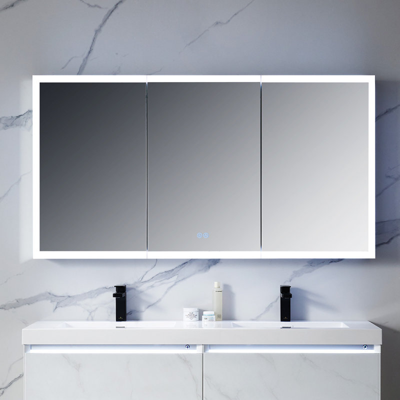 LED Medicine Cabinet - Lighted Mirror with Adjustable Brightness, Defogger, Soft Close, Storage Shelves, Recessed or Surface Mount Modern Bathroom Storage Cabinet