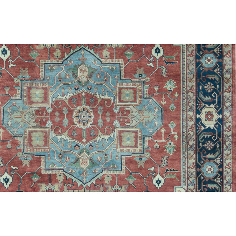 Hand-Knotted High-Quality Rust and Blue Area Rug