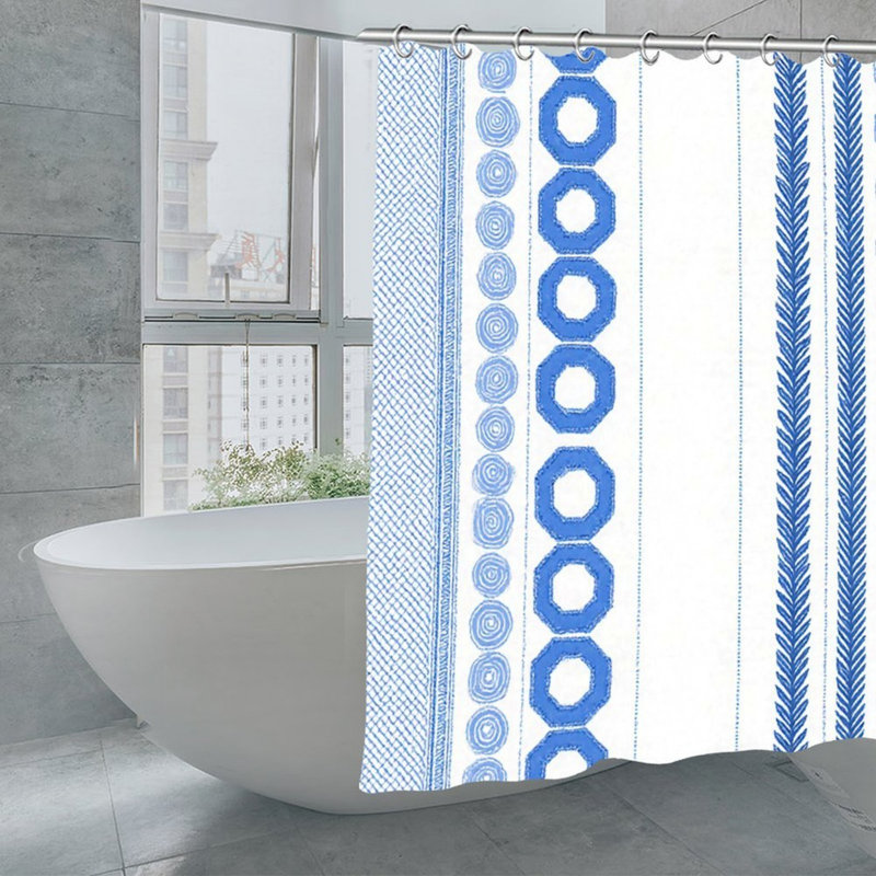 Rideaux de douche à rayures géométriques, L 72 po x l 72 po, bleu clair et blanc
