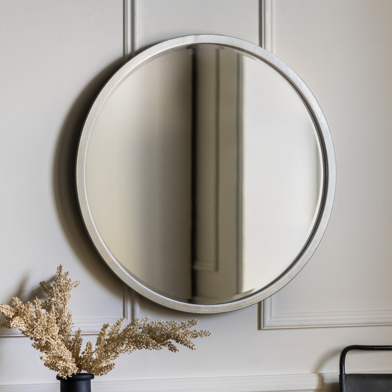 Thora Metal Round Wall Mirror, Higgins Round Mirror Antique Silver, 60cm H x 60cm W