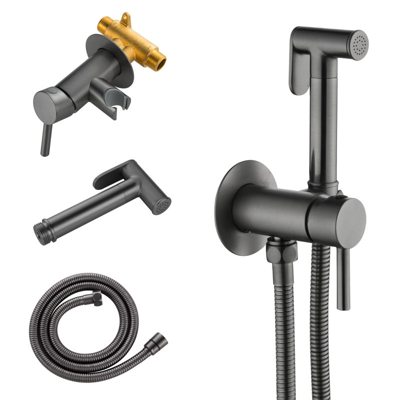Bidet à main pour la toilette Bidet rond avec robinet pour toilette, Gris brossé