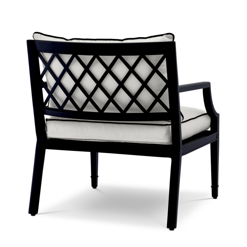 Chaise de patio avec coussins Bella Vista, Cadre noir mat / coussin blanc
