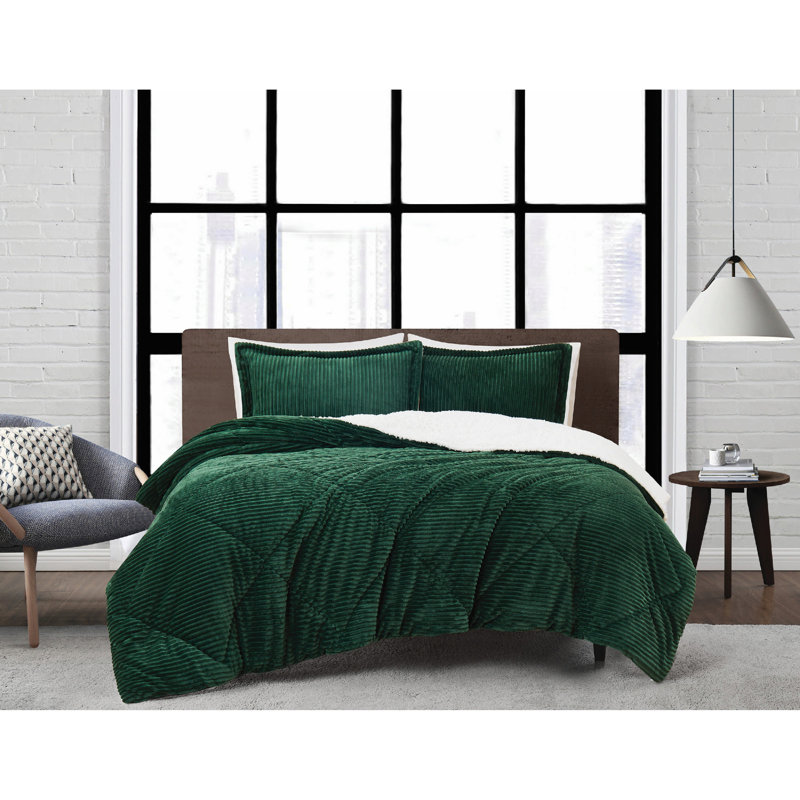 Ensemble d'édredon 3 pièces London, Édredon pour lit simple TG + 1 taie décorative, Vert