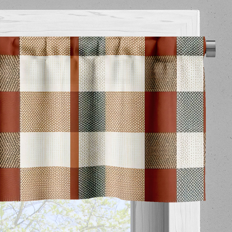 Cinnamon Camel Ivory Plaid Satin Window Valance 54" x 12"