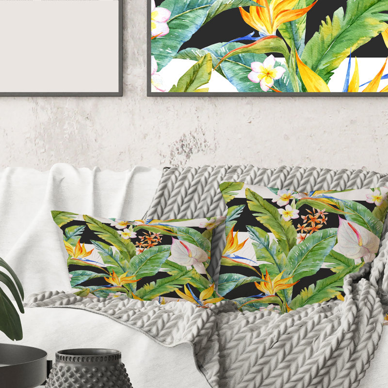 Housse de coussin carré et insert Tropical Foliage and Flowers IV, H 16 po x l 16 po, Polyester, Floral 1