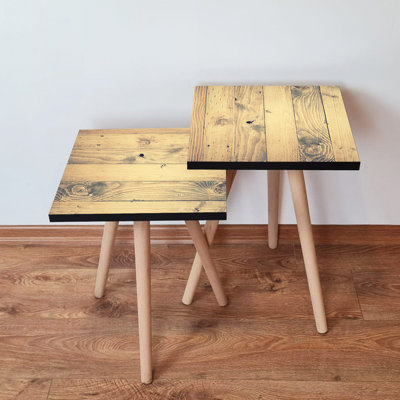 Scandinavian Nesting Table Set (2 Pieces), Beige, 13.8 x 18.5 x 13.8 in & 13.8 x 16.5 x 13.8 in | 100% MDF with Beech Wood Legs, 0.7 in Thickness | Stylish & Functional Design for Modern Living Spaces