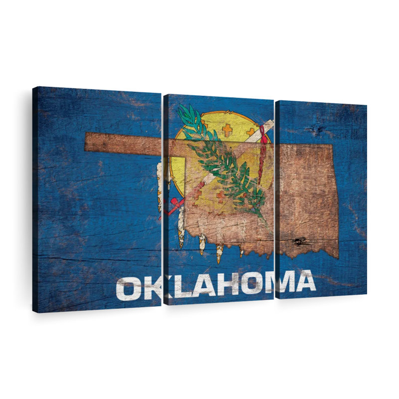 " State Map Over Oklahoma Flag " 3 - Pieces, 36" H x 57" W x 1.25" D