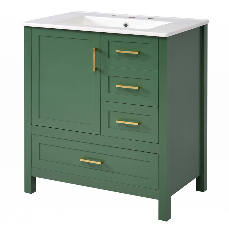 30" Bathroom Vanity With Sink Combination Set, Green, Gold