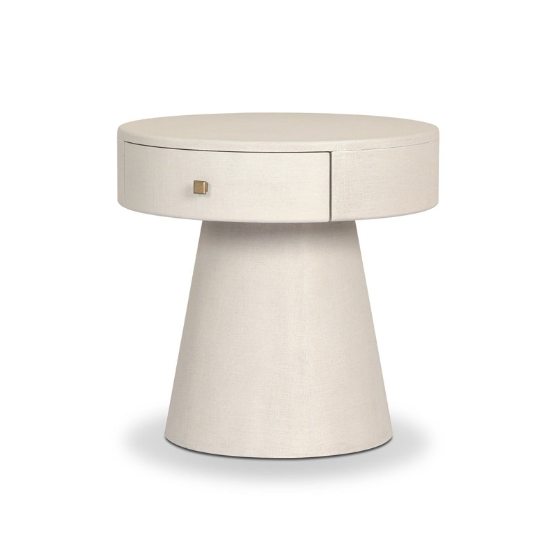 Chiro Nightstand-Black Linen, Ivory Painted Linen
