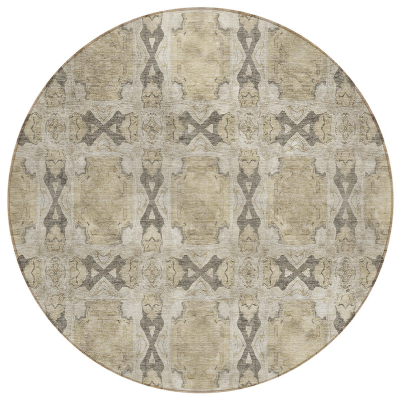 Washable Floral Indoor / Outdoor Rug, Round 8'
