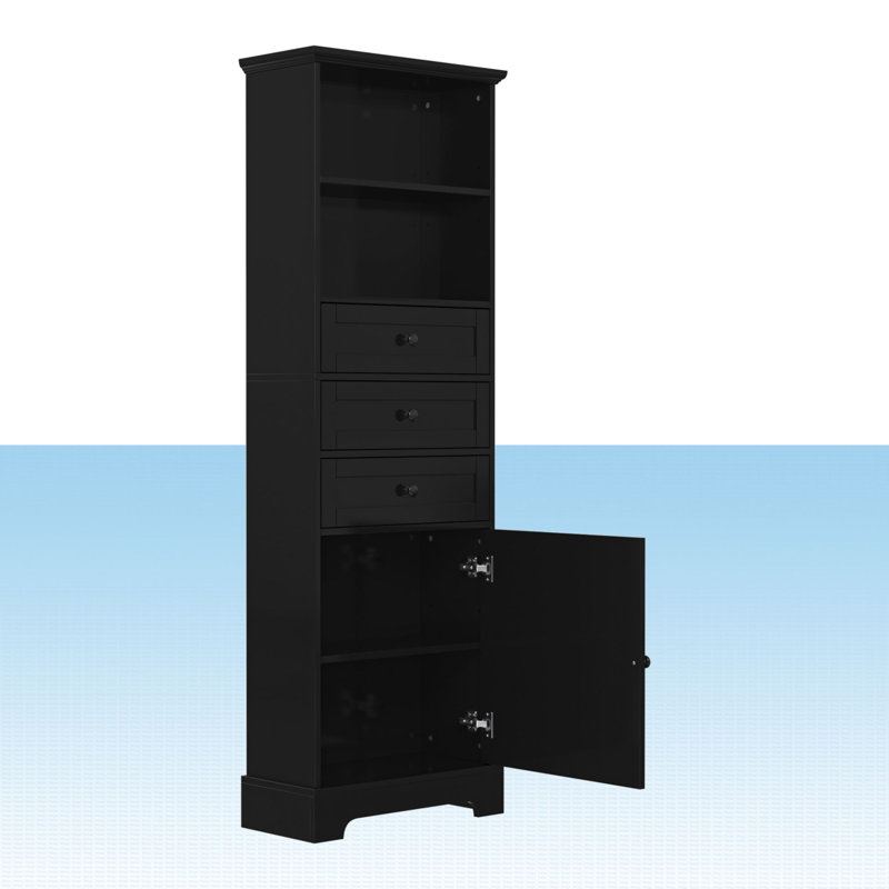 Anegada Freestanding Bathroom Cabinet,Tall Storage Cabinet with 3 Drawers and Adjustable Shelves, 67.3" H x 22" W x 10.03" D