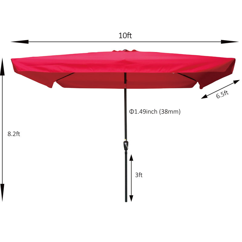 Parasol de patio rectangulaire 10 x 6,5 pi avec tissu - évent rouge