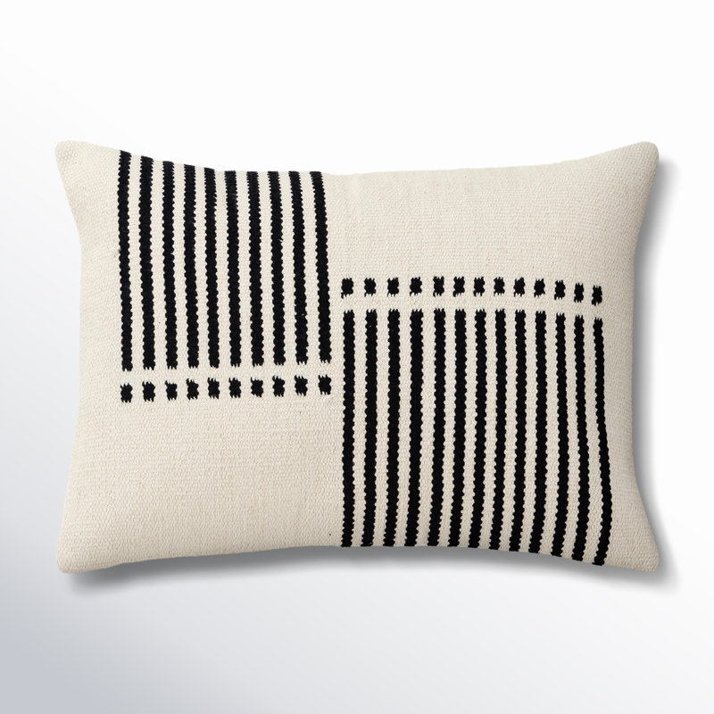 Housse de coussin rectangulaire en lin / chenille Carlus, Natura / noir